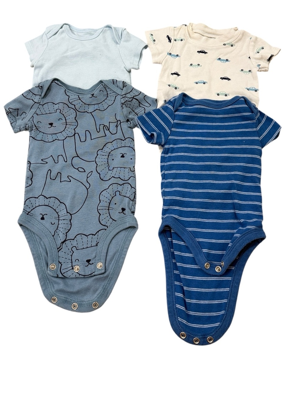 Carter’s Target Baby Boy Blue Bodysuit Lot 4 Lion Cars Striped 0-3M